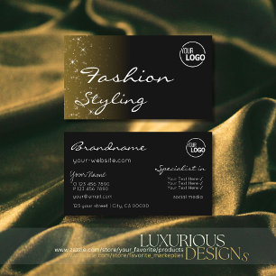 Eleganter Schwarzweiß-Glitzer-Stars Chic mit Logo Visitenkarte