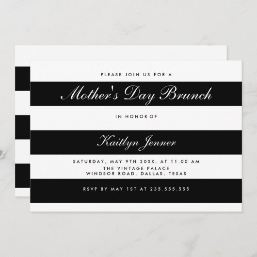 Eleganter Schwarzweiss-Streifen-Mutter-TagesBrunch Einladung (Vorne/Hinten)