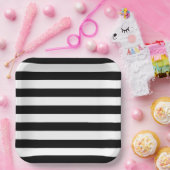 Eleganter Schwarzweiß-Streifen Pappteller (Party)