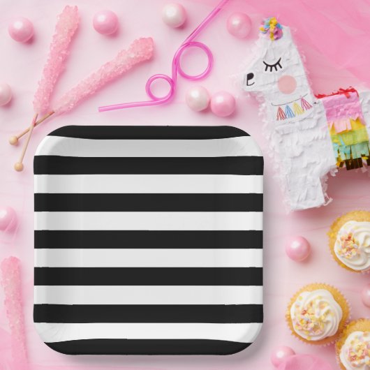 Eleganter Schwarzweiß-Streifen Pappteller (Party)