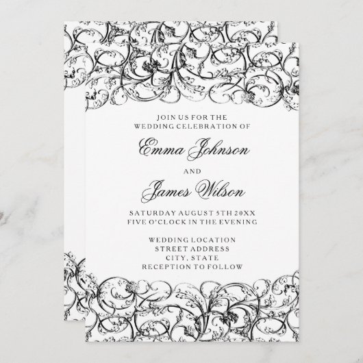 Eleganter Schwarzweiss-Wirbel, der Einladung (Vorne/Hinten)