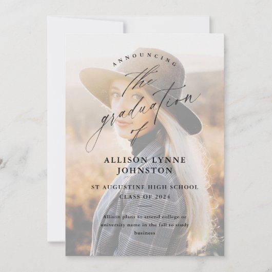 Eleganter Script 2 Foto Abschluss Ankündigung (Vorderseite)