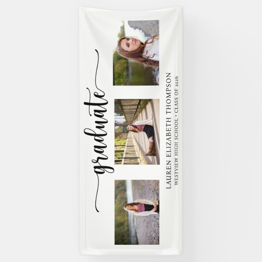 Eleganter Script 3 Foto Abschluss Banner (Vertikal)