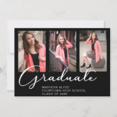 Eleganter Script Abschluss 3 Foto Schwarz Einladung (Vorderseite)