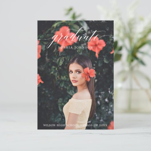 Eleganter Script-Abschluss Ankündigung mit Foto (Stehend Vorderseite)