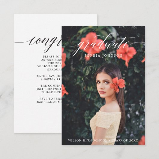 Eleganter Script-Abschluss Ankündigung mit Foto (Vorne/Hinten)