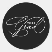 Eleganter Script-Abschluss Black Runder Aufkleber (Vorderseite)