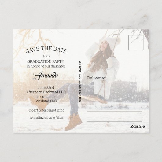 Eleganter Script-Abschluss SAVE THE DATE Postkarte (Rückseite)