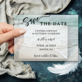 Eleganter Script Beach Save the Date Pergament Einladungen