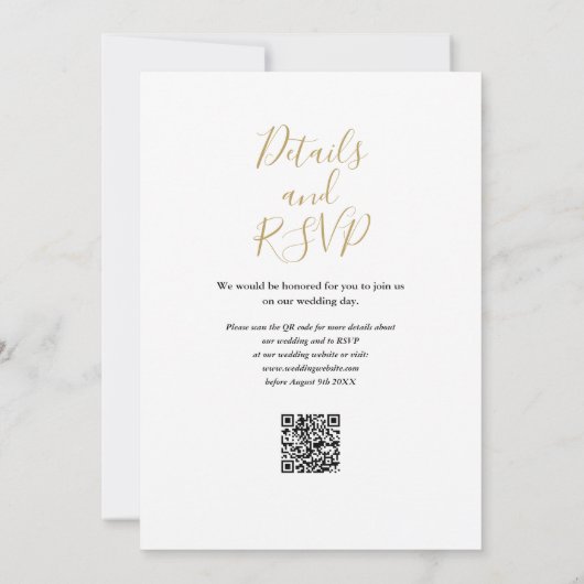 Eleganter Script Black and Gold QR Code Hochzeit Einladung (Rückseite)