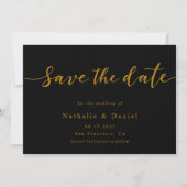 Eleganter Script Black and Gold QR Code Hochzeit Save The Date (Vorderseite)