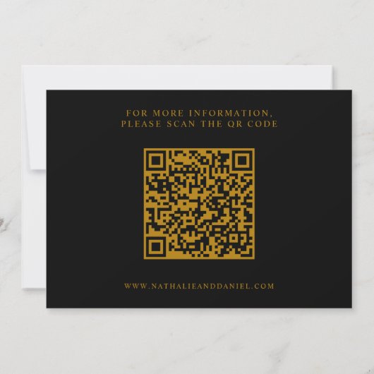 Eleganter Script Black and Gold QR Code Hochzeit Save The Date (Rückseite)