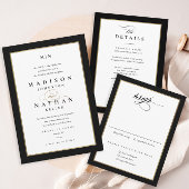 Eleganter Script Black and Gold Wedding QR Code RSVP Karte
