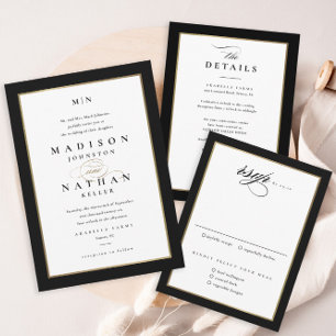 Eleganter Script Black and Gold Wedding QR Code RSVP Karte