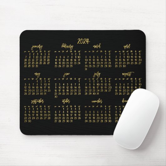 Eleganter Script Black and Imitate Gold Kalender 2 Mousepad (Mit Mouse)