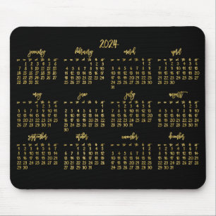 Eleganter Script Black and Imitate Gold Kalender 2 Mousepad