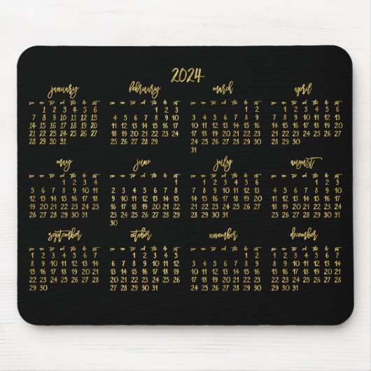 Eleganter Script Black and Imitate Gold Kalender 2 Mousepad (Vorne)