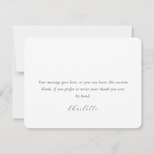 Eleganter Script Black and White Polterabend Dankeskarte (Rückseite)