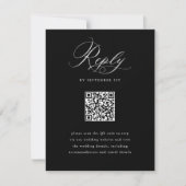 Eleganter Script Black and White QR Code Hochzeit RSVP Karte (Vorderseite)