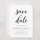 Eleganter Script Black and White QR Code Hochzeit Save The Date (Vorderseite)