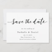 Eleganter Script Black and White QR Code Hochzeit Save The Date (Vorderseite)