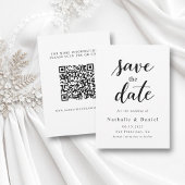 Eleganter Script Black and White QR Code Hochzeit Save The Date