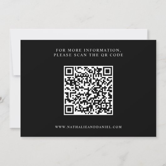 Eleganter Script Black and White QR Code Hochzeit Save The Date (Rückseite)