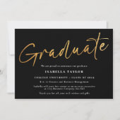 Eleganter Script Black Gold Foto Abschluss Ankündigung (Vorderseite)