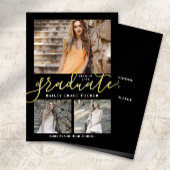 Eleganter Script Black Gold Foto Collage Abschluss Ankündigung