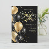 Eleganter Script Black Gold Silvester Einladung (Stehend Vorderseite)