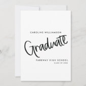 Eleganter Script Black & White Abschluss Einladung (Vorderseite)