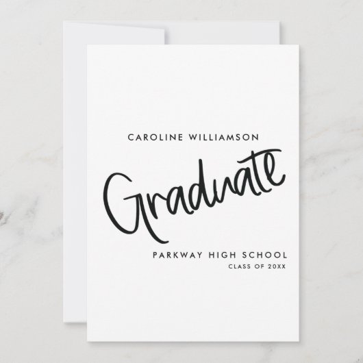 Eleganter Script Black & White Abschluss Einladung (Vorderseite)