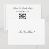 Eleganter Script Black & White QR Code Hochzeit RSVP Karte (Vorne/Hinten)