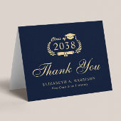 Eleganter Script Blue Gold Abschluss Dankeskarte