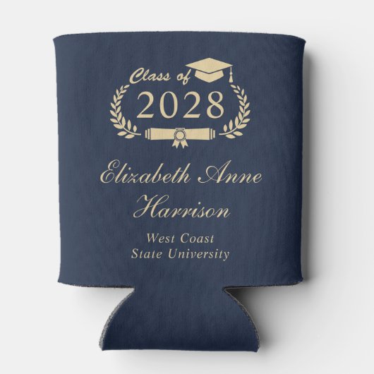 Eleganter Script Blue Gold Abschluss Dosenkühler (Rückseite)