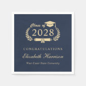 Eleganter Script Blue Gold Abschluss Serviette (Vorderseite)