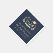 Eleganter Script Blue Gold Abschluss Serviette (Ecke)