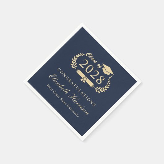 Eleganter Script Blue Gold Abschluss Serviette (Ecke)