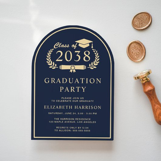 Eleganter Script Blue Uni-Abschluß Party Arch Einladung