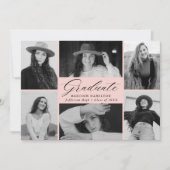 Eleganter Script Blush 6 Foto Collage Abschluss Ankündigung (Vorderseite)