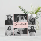 Eleganter Script Blush 6 Foto Collage Abschluss Ankündigung (Stehend Vorderseite)