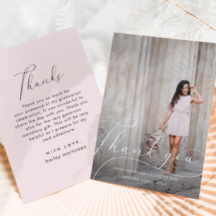 Eleganter Script Blush Abschluss Vielen Dank Foto Dankeskarte
