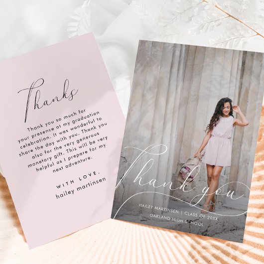 Eleganter Script Blush Abschluss Vielen Dank Foto Dankeskarte