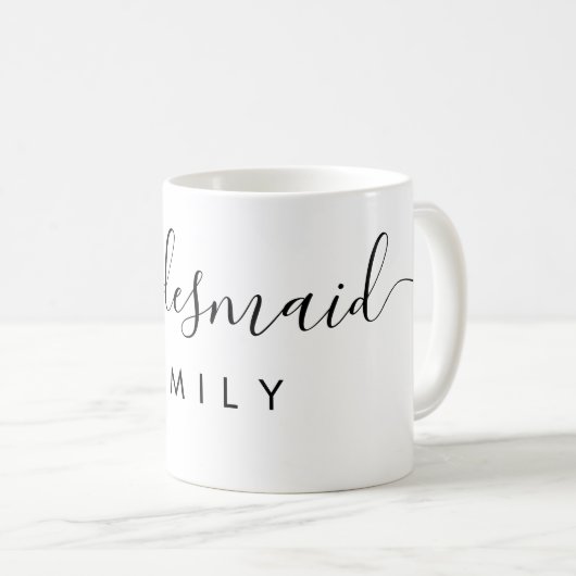 Eleganter Script Bridesmaid Personalisierter Name Kaffeetasse (VorderseiteRechts)