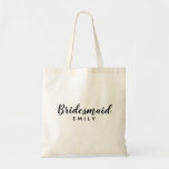 Eleganter Script Bridesmaid Personalisierter Name Tragetasche<br><div class="desc">Elegantes Script Bridesmaid Tote Bag. Verfügt über trendige und stilvolle Skript-Schriftart,  personalisieren Sie mit dem Namen der Brautjungfrau.</div>