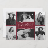 Eleganter Script Burgundy 6 Foto Collage Abschluss Ankündigung (Vorderseite)