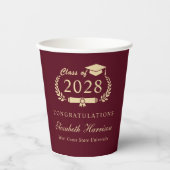Eleganter Script Burgundy Red Gold Abschluss Pappbecher (Vorderseite)