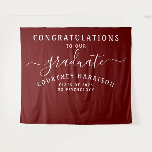 Eleganter Script Calligraphy Abschluss | Maroon Wandteppich (Vorderseite (Horizontal))