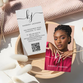 Eleganter Script Calligraphy Monogram Logo & QR Co Visitenkarte