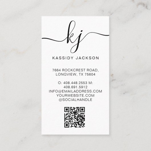 Eleganter Script Calligraphy Monogram Logo & QR Co Visitenkarte (Rückseite)